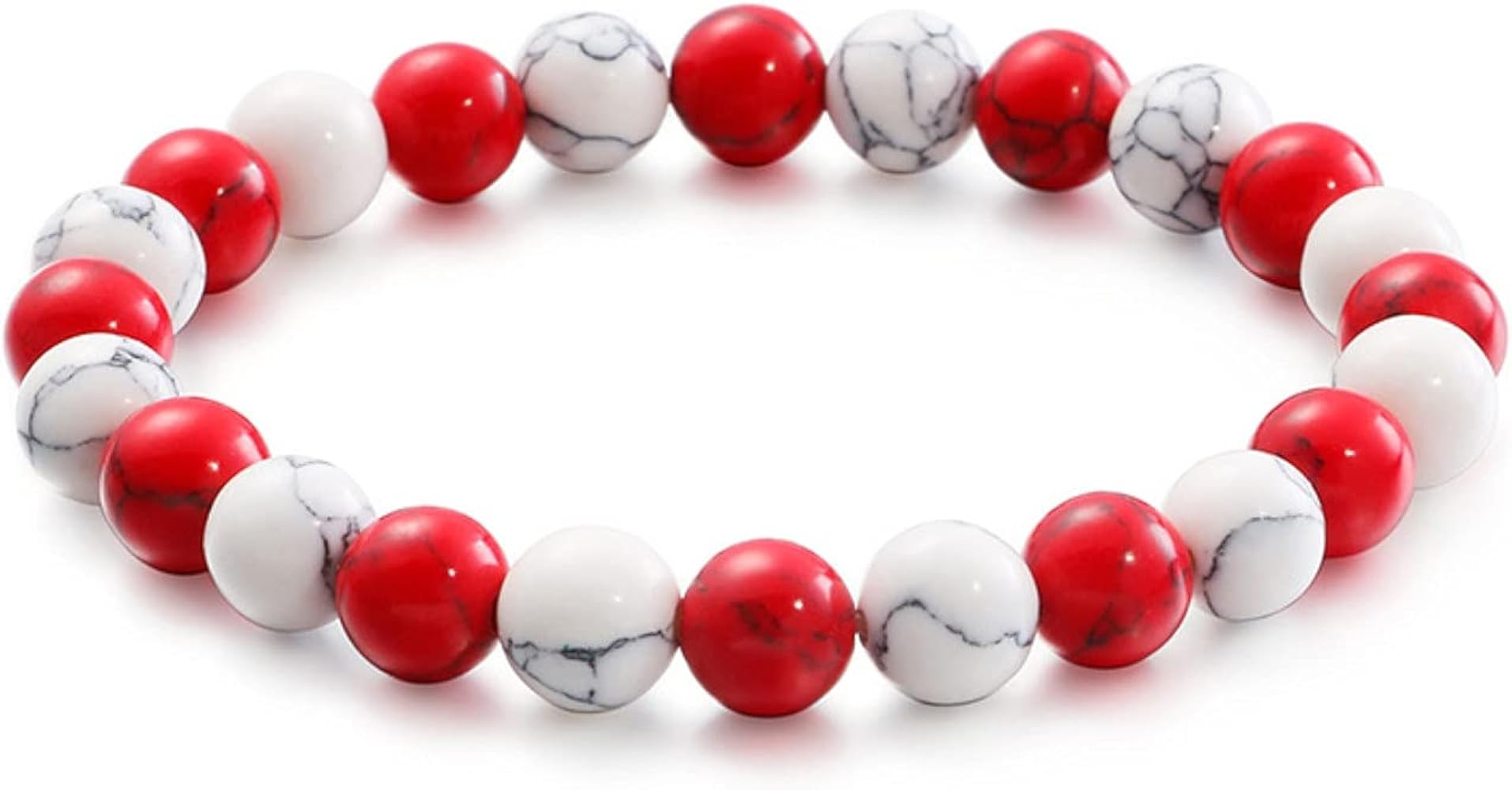 8MM Red White Mable Gem Stone Beads Bangle Bracelet, Mens Womens, Stretchable, Unique | Amazon (US)