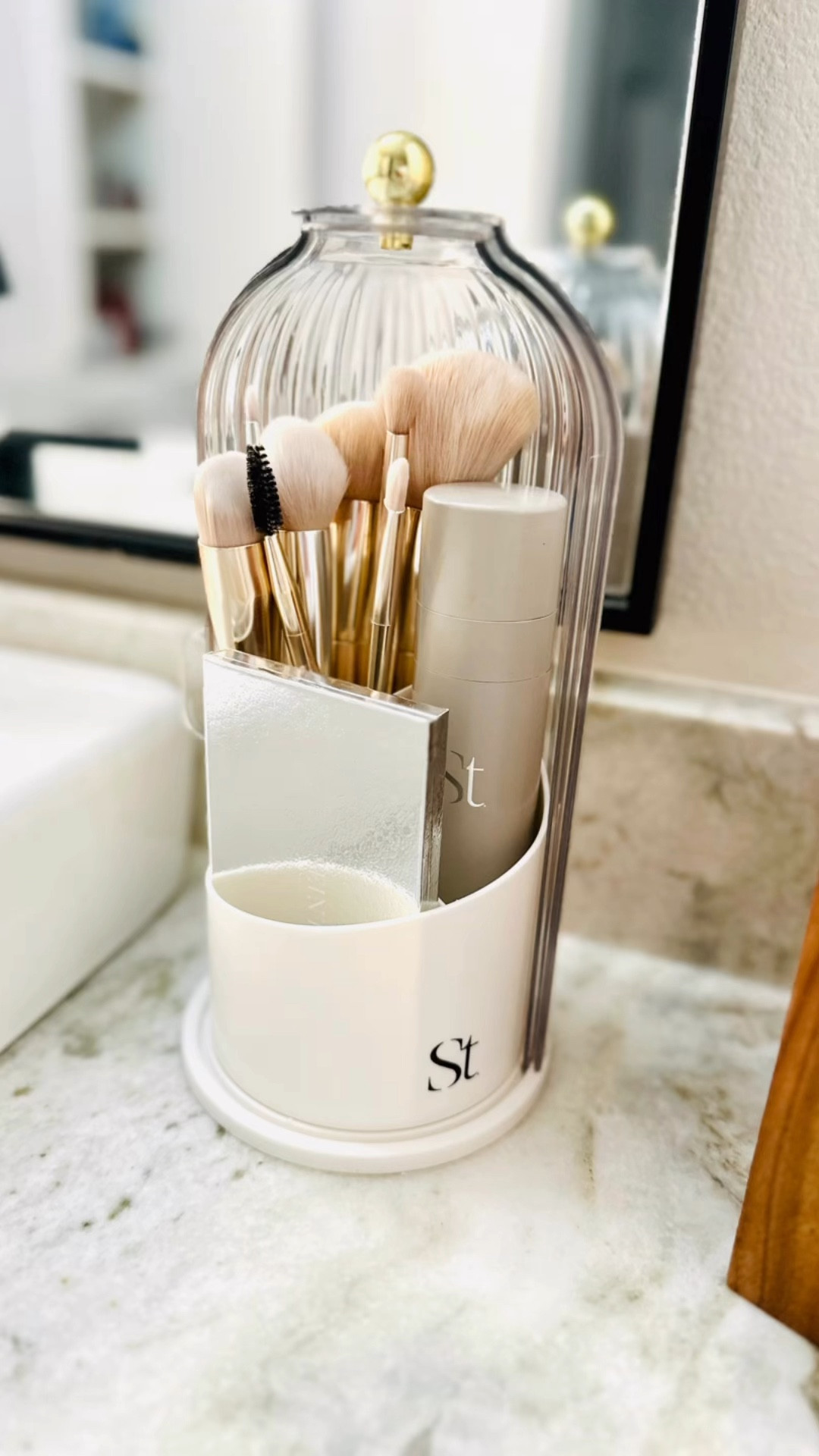 Seint Brush Holder Dupe! My favorite way to store my makeup brushes and it looks so dainty on my bathroom countertop. 👏🏻 

Would make a great holiday gift to any woman or teen that has makeup brushes! 

If you need a Seint Cream Makeup Personalize Color Match, feel free to complete my color match form located in my Instagram bio! 😊

#LTKGiftGuide #LTKVideo #LTKHoliday