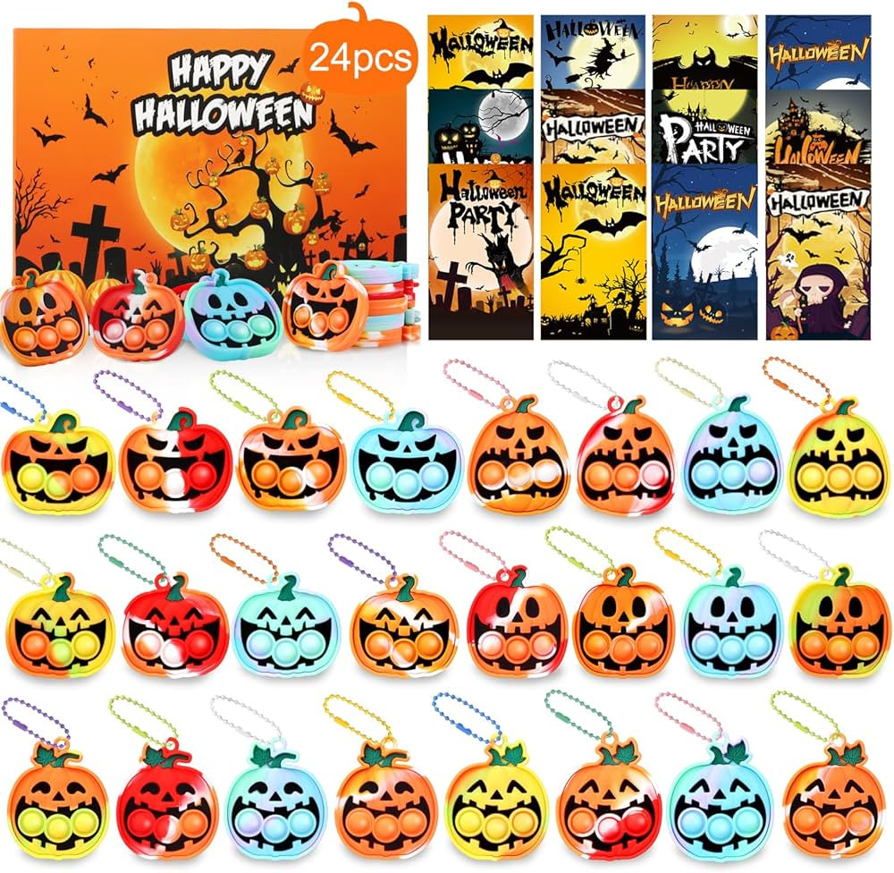 Halloween Party Favors for Kids,24 PCS Halloween Pumpkin Pop Fidget its Toys Keychain,Halloween T... | Amazon (US)