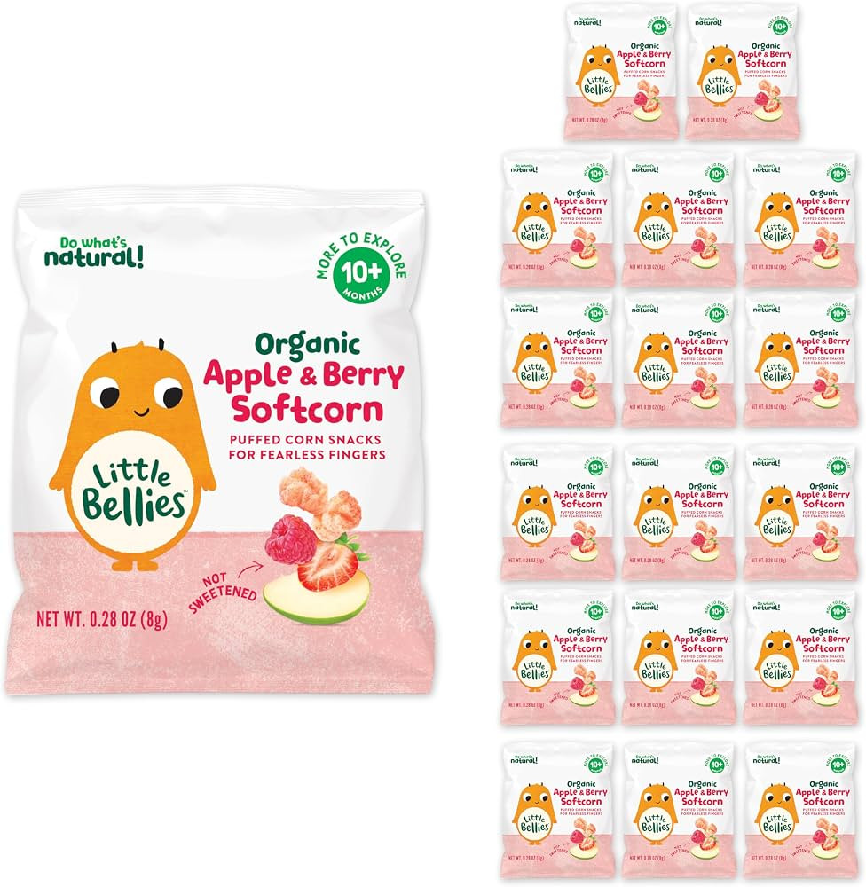 Little Bellies Organic Apple & Berry Softcorn Baby Snack (Pack of 18 x 0.28 oz Individual Packs) | Amazon (US)