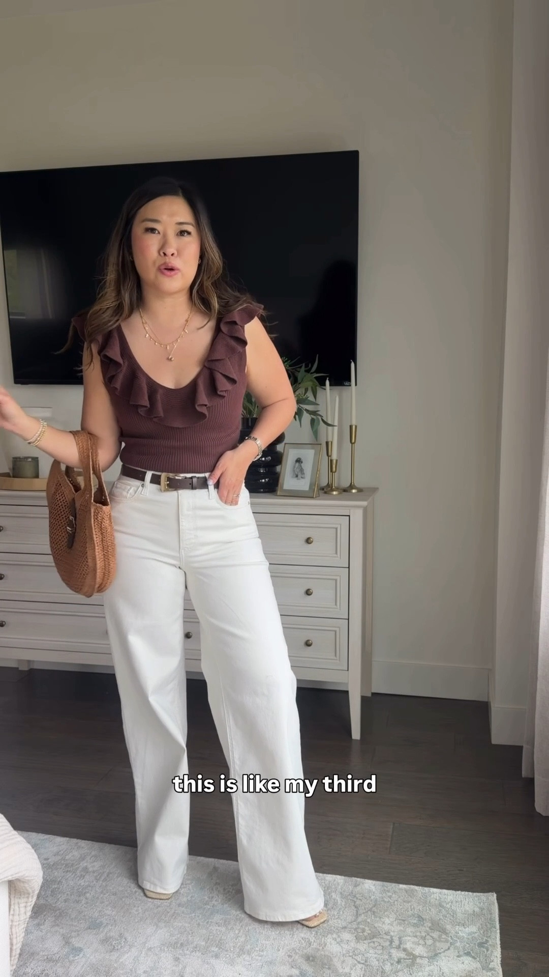 Medium Ruffle Top: Small 
Jeans: 8R

Outfit inspo, vacation outfit, white jeans, denim, ruffles, easy ootd, styling tip, tcs, cool mom outfit, affordable fashion 

#LTKSeasonal #LTKgrwm #LTKootd