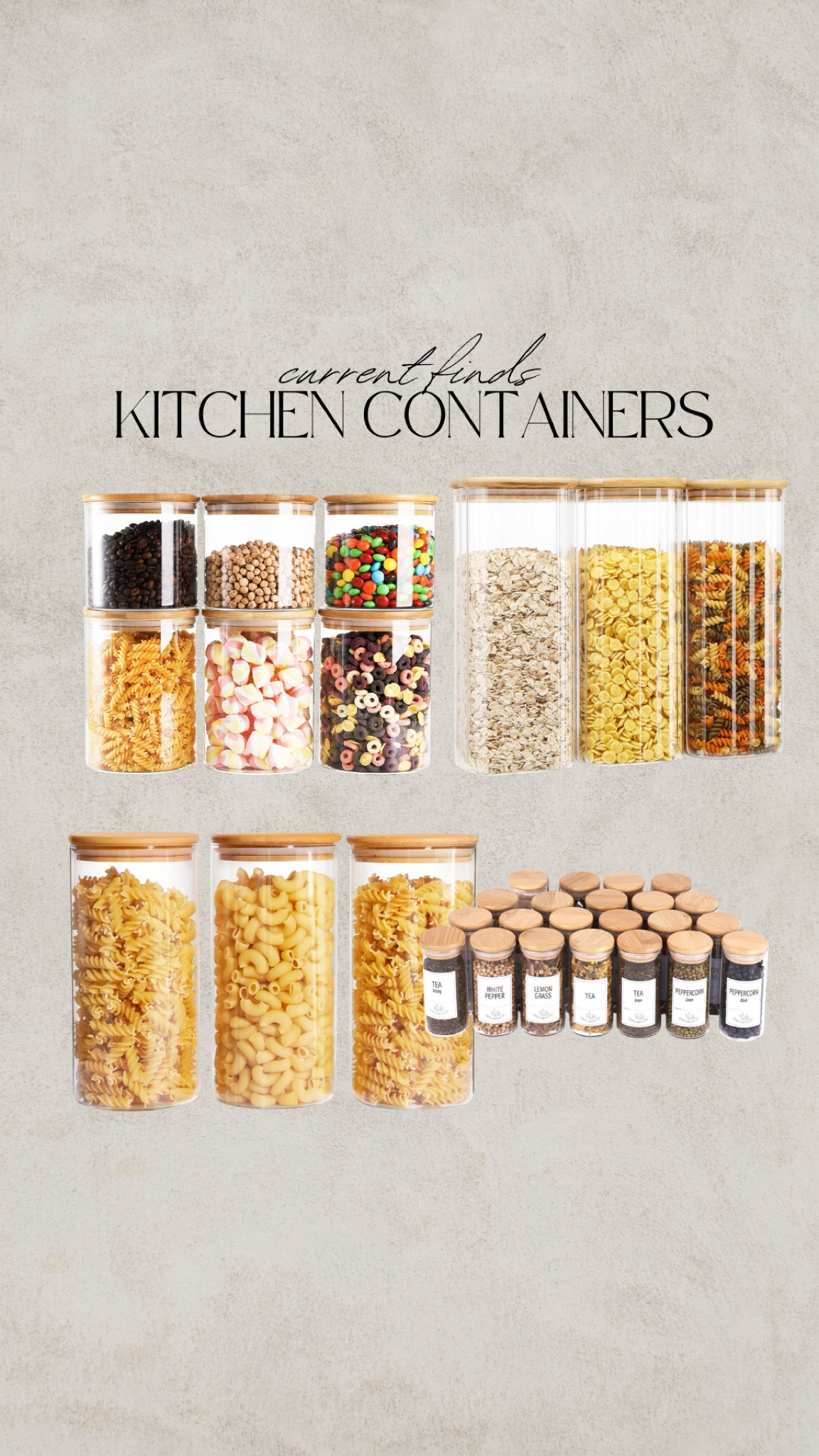 Kitchen organizers, glass containers, bamboo lids, glass spice jars, glass rice containers, glass pantry organizers #ltkxamazon

#LTKHome #LTKFindsUnder50 #LTKSaleAlert
