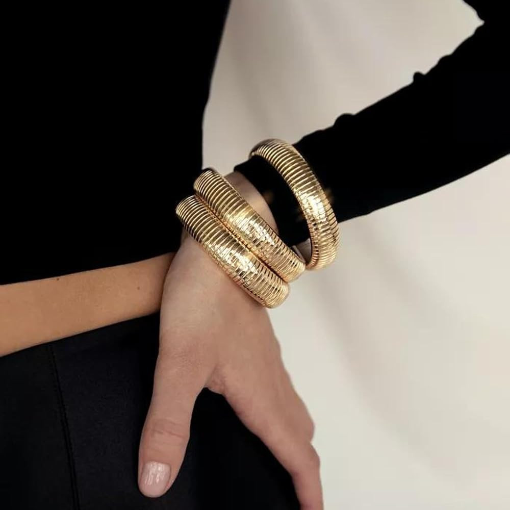 Ettika Gold Bangles For Women. Chunky Gold Bracelets, Set of Womens Bracelets. 3Pcs Flex Snake Ch... | Amazon (US)