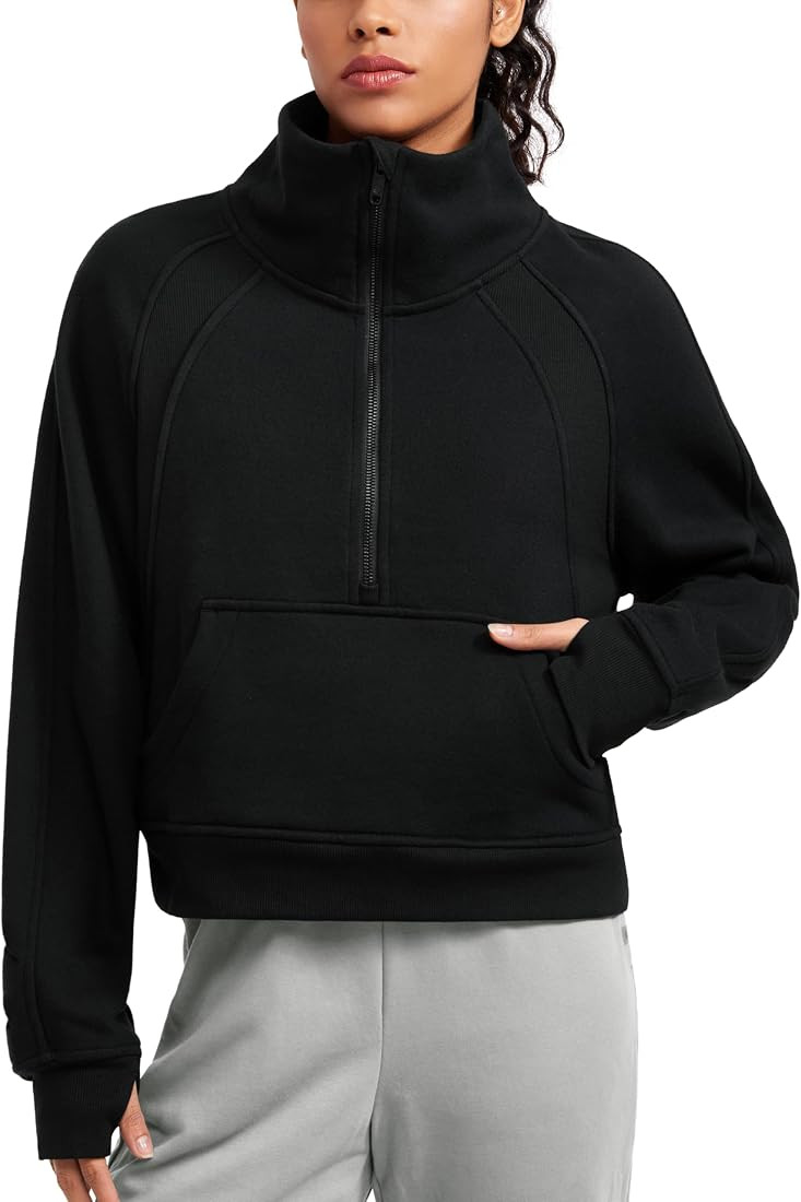 CRZ YOGA Womens Fleece Lined Half Zipper Sweatshirts Funnel Neck Long Sleeve Oversized Pullover H... | Amazon (US)