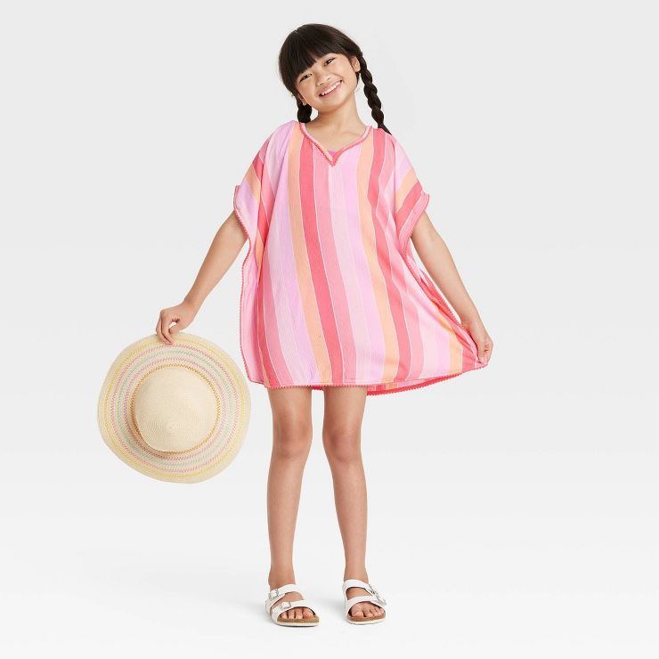 Girls' Solid Striped Caftan Swimsuit Cover Up - Cat & Jack™️ | Target