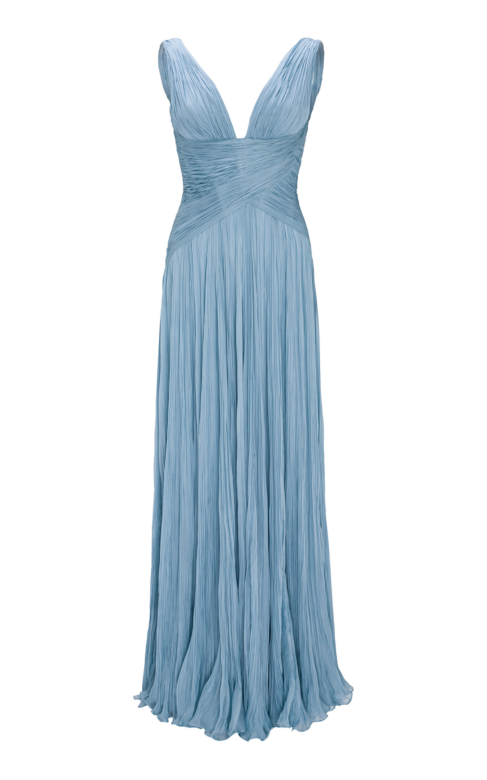 Marmar Halim - Lettuce Hem Pleated Silk Gown - Blue - EU 40 - Moda Operandi | Moda Operandi (Global)