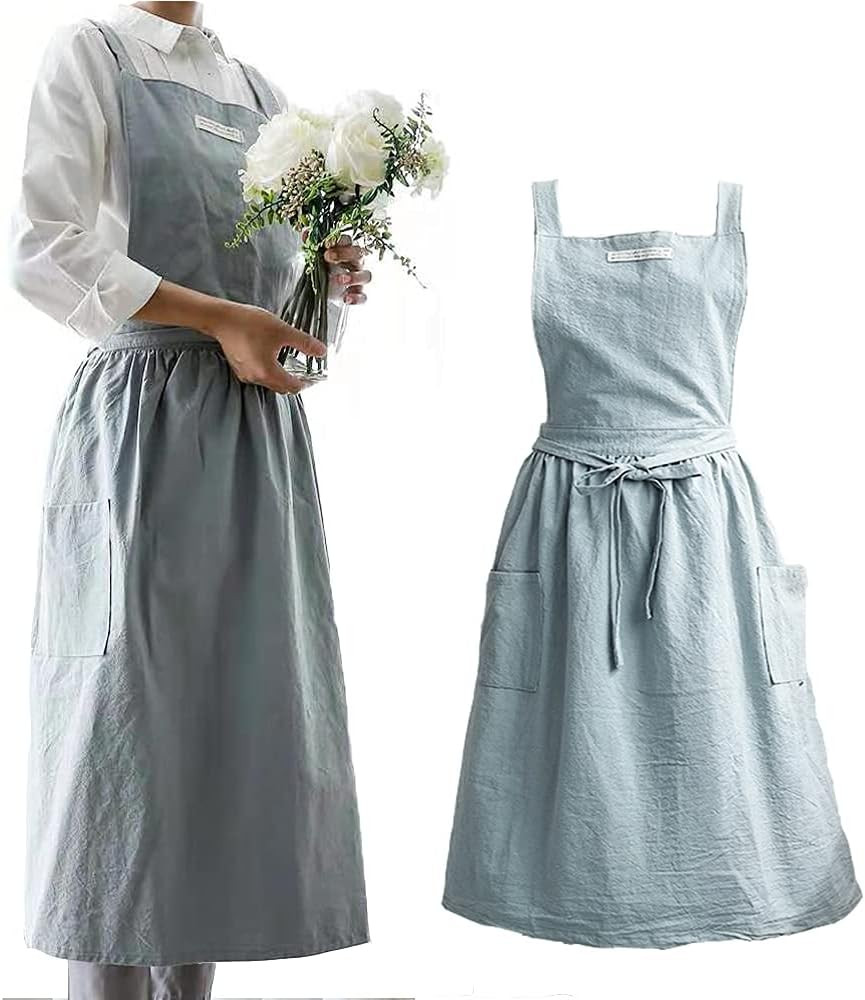 Cotton and linen Kitchen Cooking Aprons Dress for Women with Pockets Cute for Baking Painting Gar... | Amazon (US)