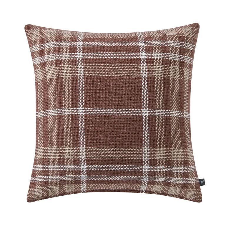 My Texas House 20" x 20" Aurelia Brown Plaid Cotton Decorative Pillow Cover - Walmart.com | Walmart (US)