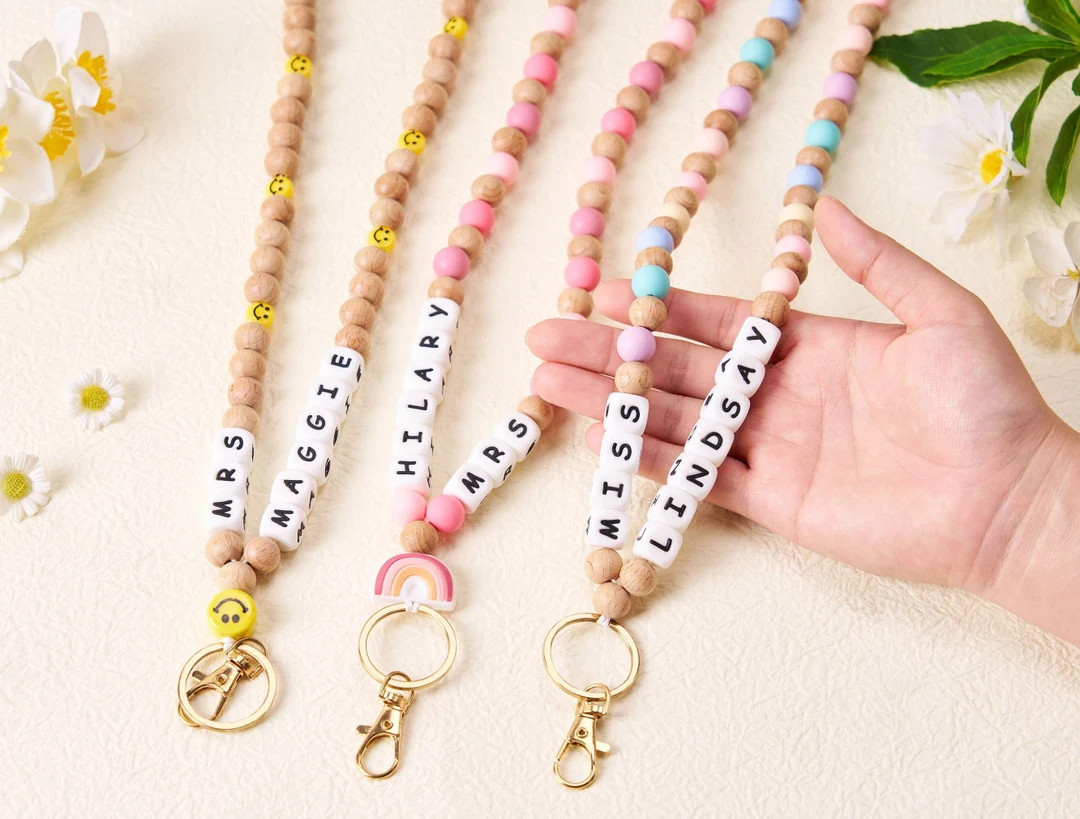 Teacher Lanyard Beaded Boho,rainbow Teacher Badge Holder,personalized Lanyard With Name Title,bre... | Etsy (US)