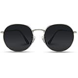 WearMe Pro - Reflective Lens Round Trendy Sunglasses (Silver Frame/Black Lens, 51) | Amazon (US)