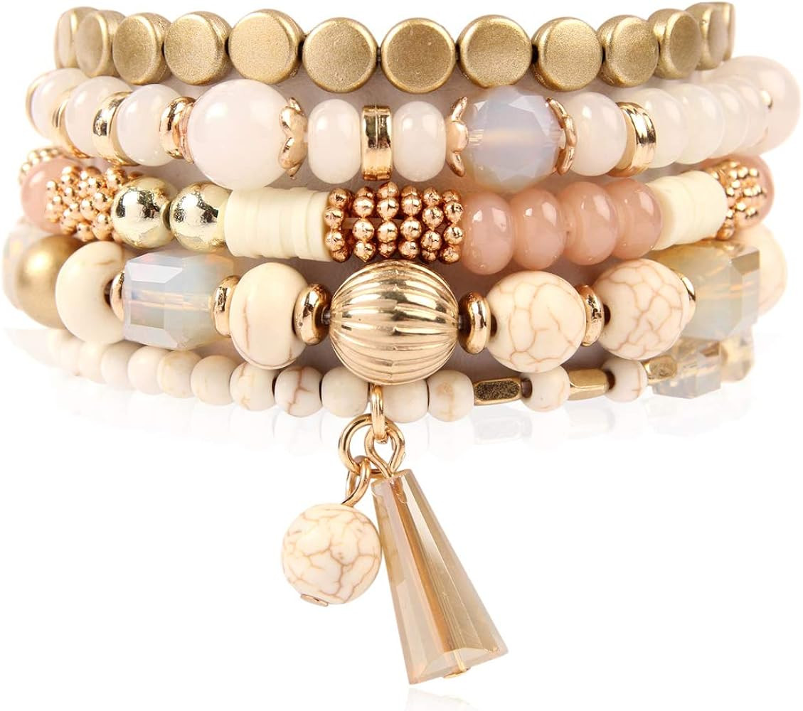 RIAH FASHION Bohemian Mix Bead Multi Layer Versatile Statement Bracelets - Stackable Beaded Stran... | Amazon (US)