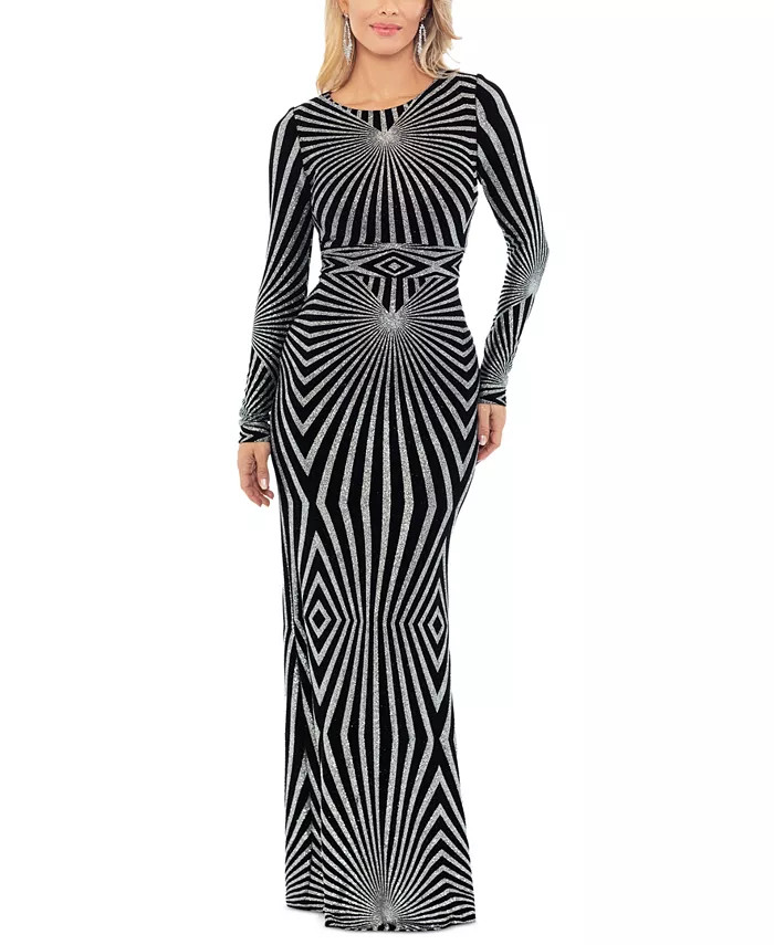 Betsy & Adam Glitter-Print Gown - Macy's | Macy's