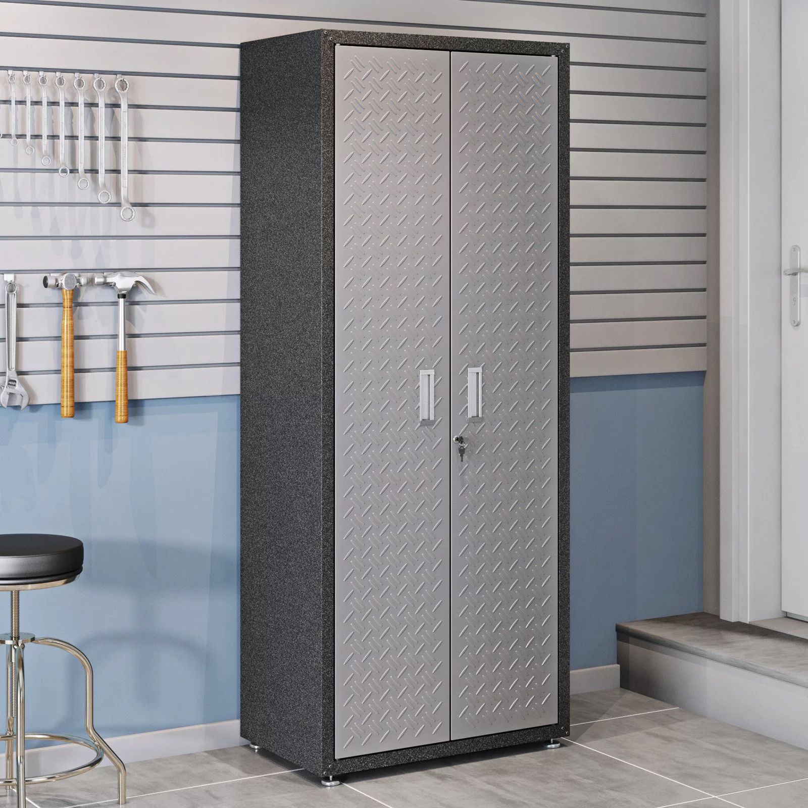 Fortress Textured Metal 75.4" Garage Cabinet with 4 Adjustable Shelves in Grey - Walmart.com | Walmart (US)