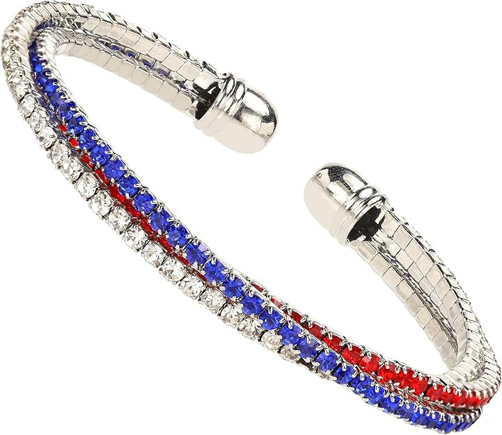 pVq American Flag USA Bracelet for Women Cuff Bracelet Red Blue White Crystal Rhinestone Bangle P... | Amazon (US)