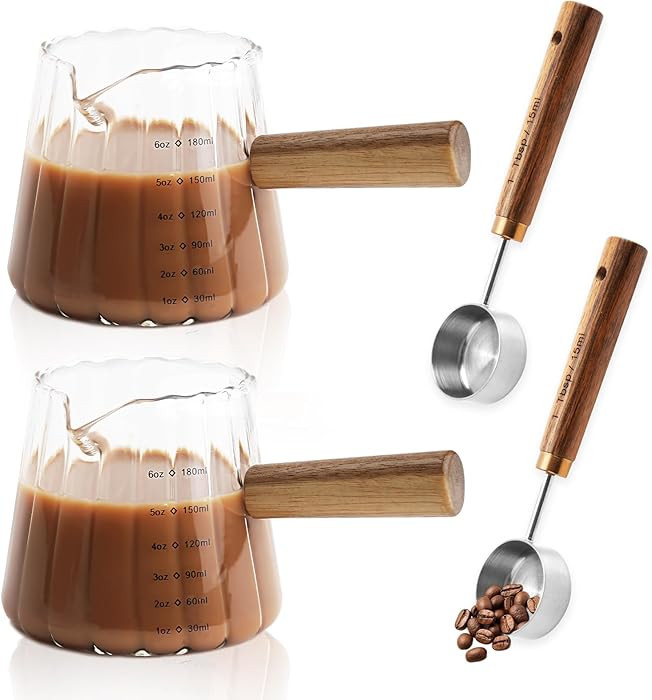 2Pcs Espresso Shot Glass, FHDUSRYO 6oz Espresso Cups with 2Pcs Coffee Measuring Spoon, Expresso S... | Amazon (US)