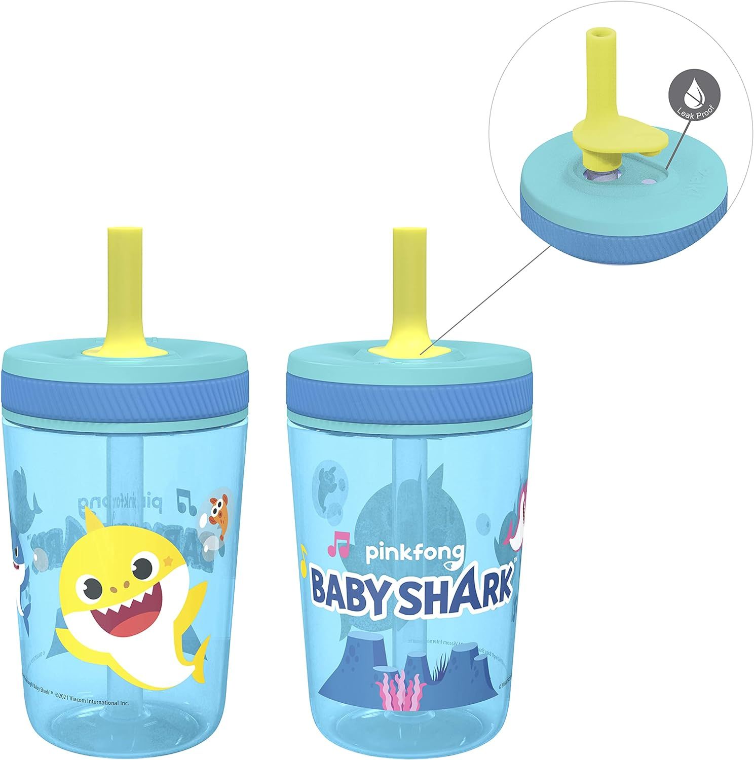 Zak Designs 15oz Baby Shark Kelso Tumbler Set, BPA-Free Leak-Proof Screw-On Lid with Straw Made of D | Amazon (US)