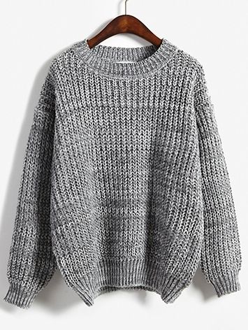 Round Neck Dolman Grey Sweater | Romwe