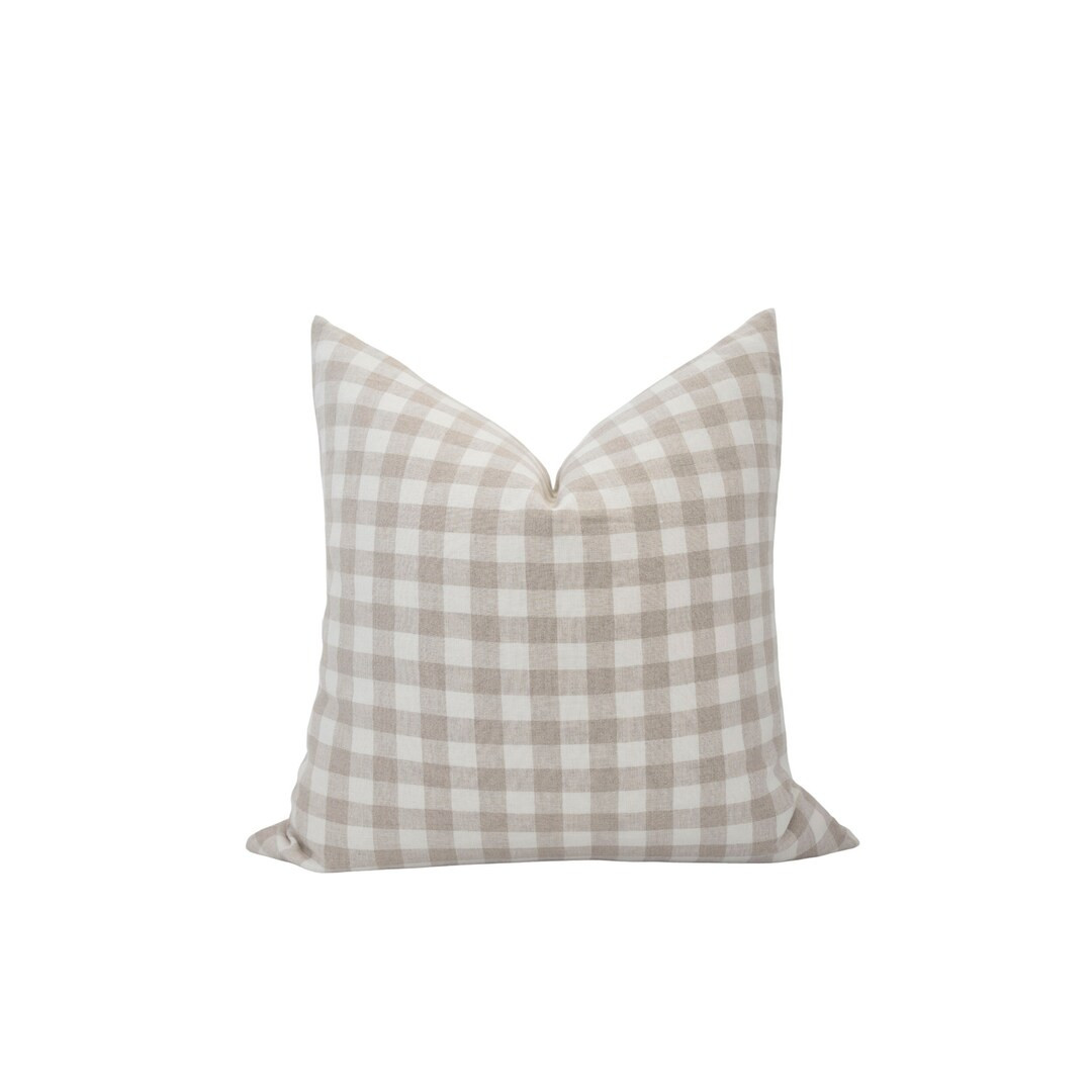 DALLAS Beige Gingham Pillow Cover Neutral Gingham Pillow Beige Check Pillow Spring Pillow Farmhou... | Etsy (US)
