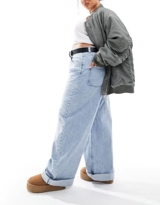 ASOS DESIGN Curve loose jeans with deep turn up in light blue | ASOS (Global)