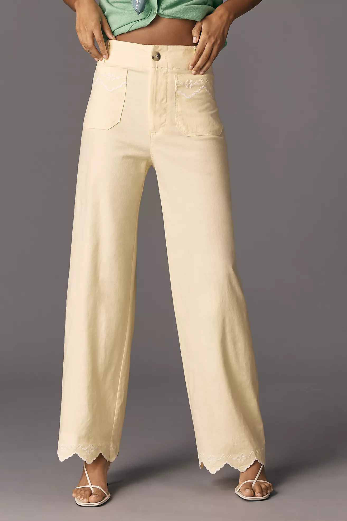 The Colette Lace Trim Full-Length Wide-Leg Pants by Maeve | Anthropologie (US)