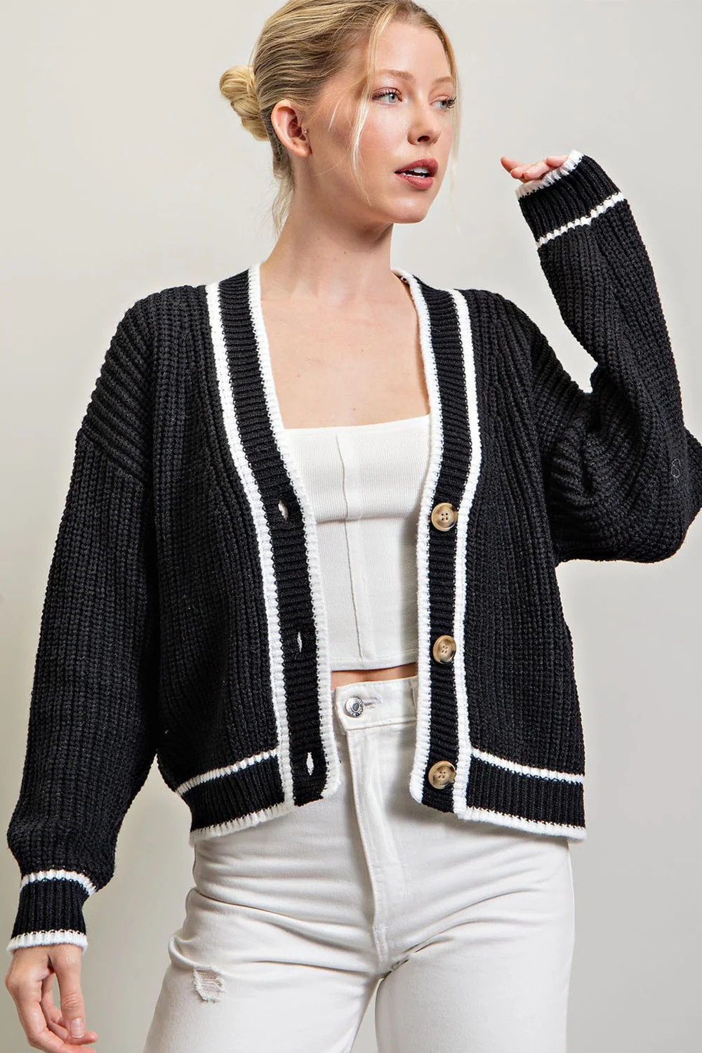 Black Contrast Knit Cardigan | PinkBlush Maternity