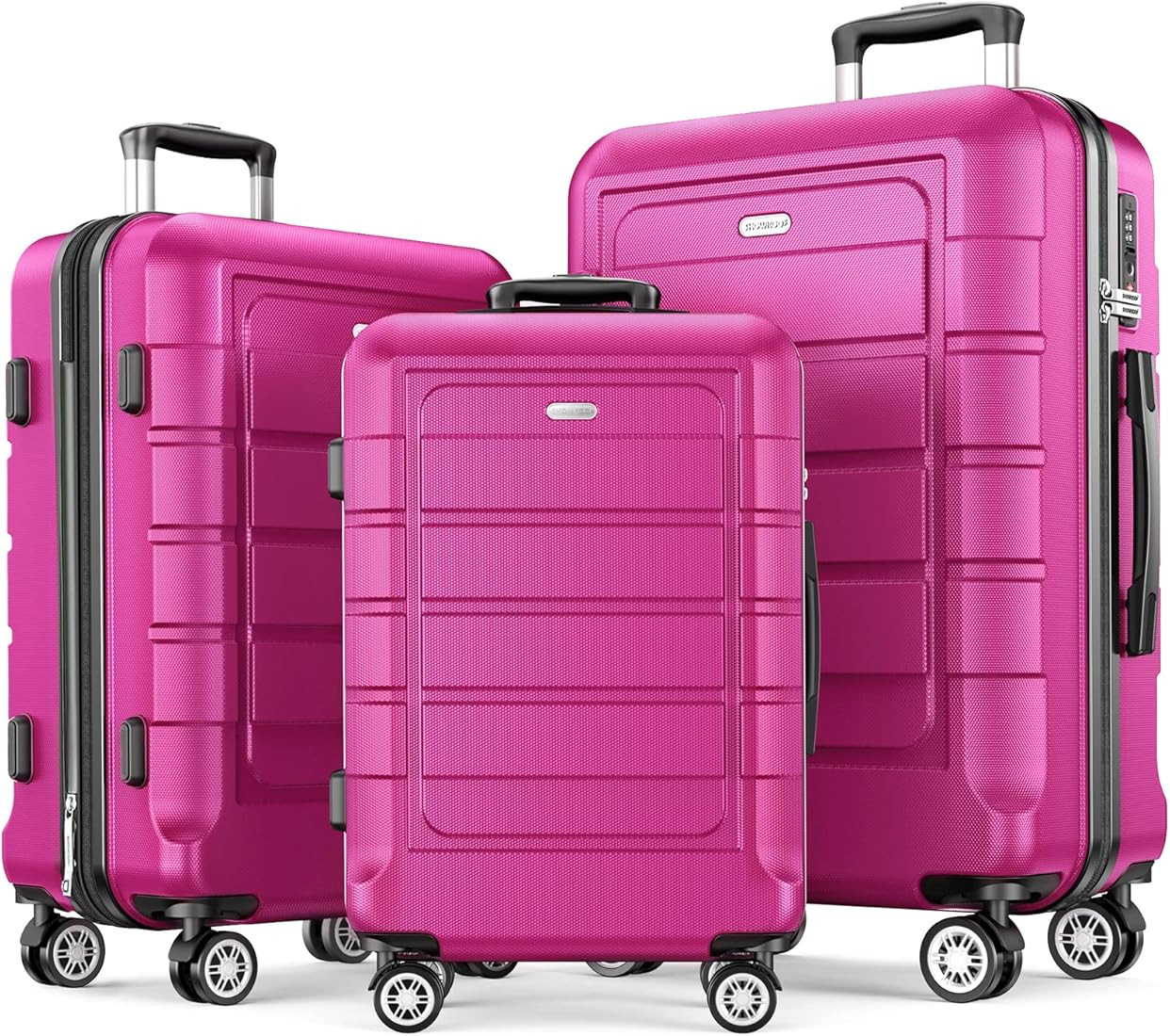 Luggage Sets Expandable PC+ABS Durable Suitcase Sets Double Wheels TSA Lock Megenta 3pcs | Amazon (US)