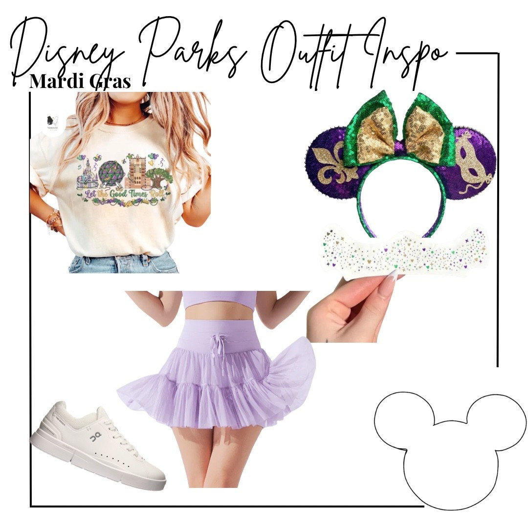 Mardi Gras Disney outfit - four parks icon Disney world dressed for Mardi Gras, Mardi Gras ears, digital lavender pirouette skirt from Popflex, Mardi Gras mickey freckles, on Rodger white sneakers 

Midsize, midsize outfit, size 10, ootd, Outfit inspo, Disney Mardi Gras finds, Disney parks Outfit, Disney bound,  under $50 outfit, affordable outfit, casual outfit, Disney seasonal , Etsy finds, Disney outfit, Mickey ears, minimal Disney style, #ltkdisney, Disney ears, Disney aesthetic, theme park outfit, Disney parks outfit ideas, comfy Disney outfit, small business finds,

#LTKSeasonal #LTKootd #LTKTravel