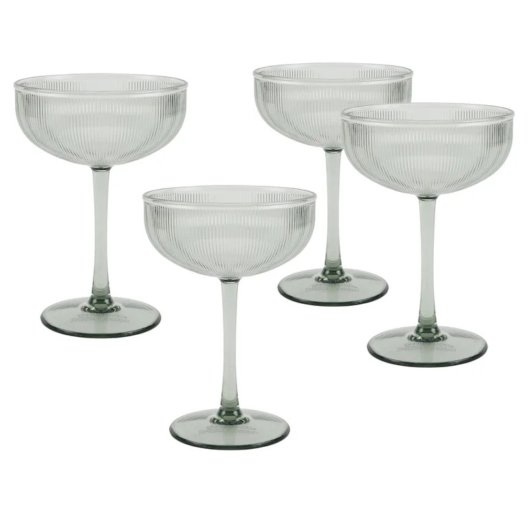 Better Homes & Gardens 4-Piece Green Ribbed Tritan Coupe Glass Set | Walmart (US)