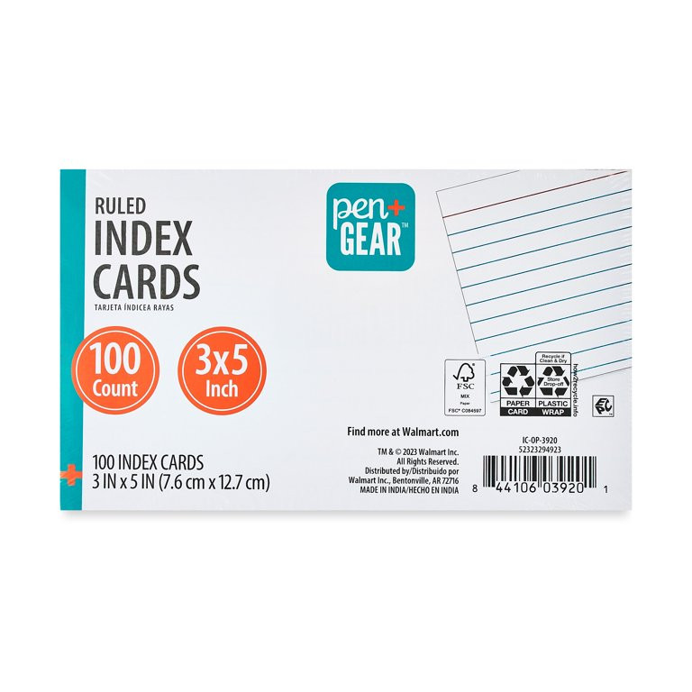 Pen + Gear Ruled Index Cards, 3" x 5", 100 Count, White | Walmart (US)