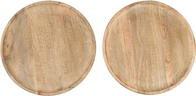 Round Natural Wood Serving Plate Set of 2, Eco Friendly Tableware Set, Round Charger Plates Desig... | Amazon (US)