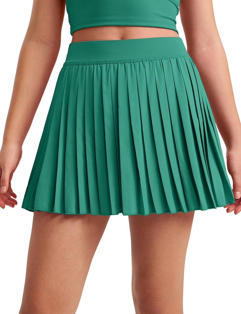 CRZ YOGA Girls Pleated Skirt with Shorts Tennis Athletic School Kids Teen Skorts with Pockets | Amazon (US)