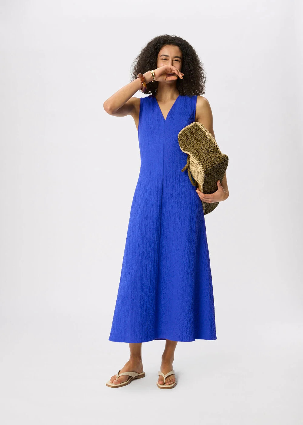 Blue V Neck Textured Dress | WHISTLES | Whistles UK | | Whistles