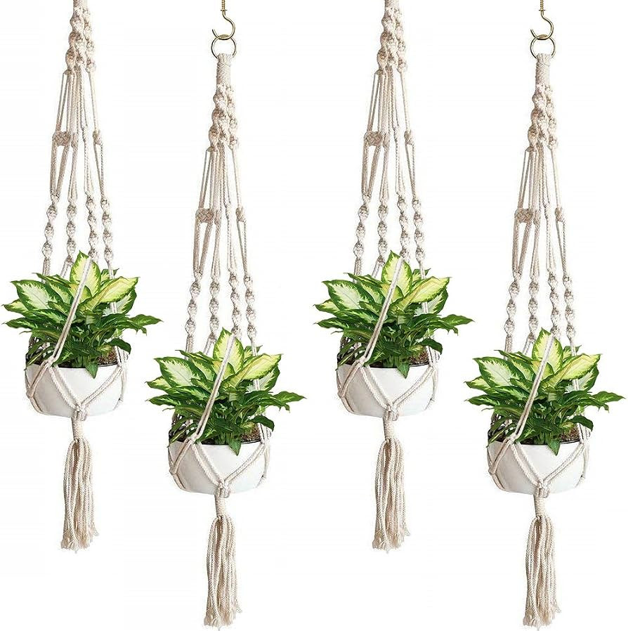 Sorbus Macrame Plant Hanger [4 Pack] Indoor Outdoor Hanging Plant Pots Cotton Rope, Elegant for H... | Amazon (US)