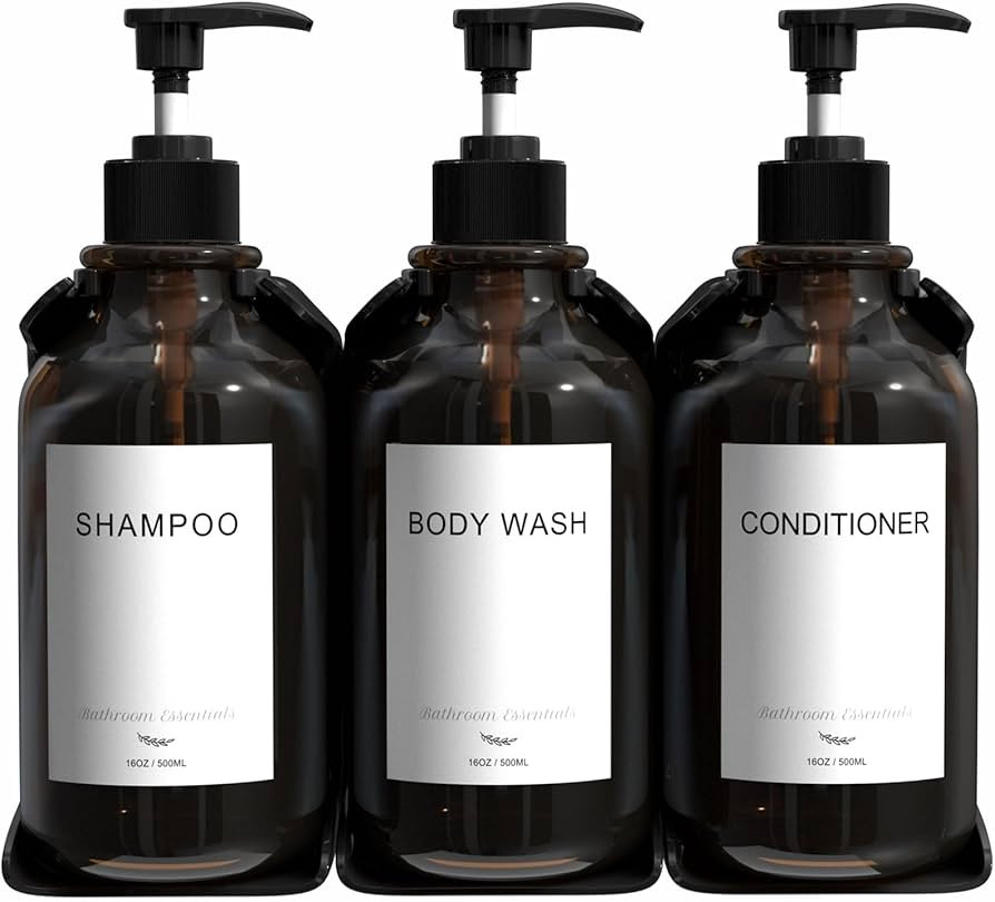 Modern Shampoo and Conditioner Dispenser Wall Mount Set of 3 - No Drill 16oz Bathroom Shower Soap... | Amazon (US)
