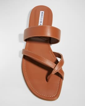 Manolo Blahnik Susa Flat Leather Sandals | Neiman Marcus