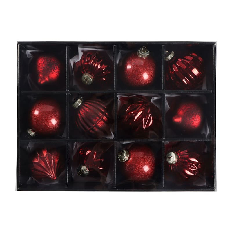 12-Count Red Decorated Glass Ornaments | At Home
