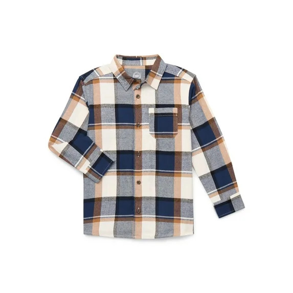 Wonder Nation Boys' Long Sleeve Flannel Shirt, Sizes 4-18 & Husky | Walmart (US)