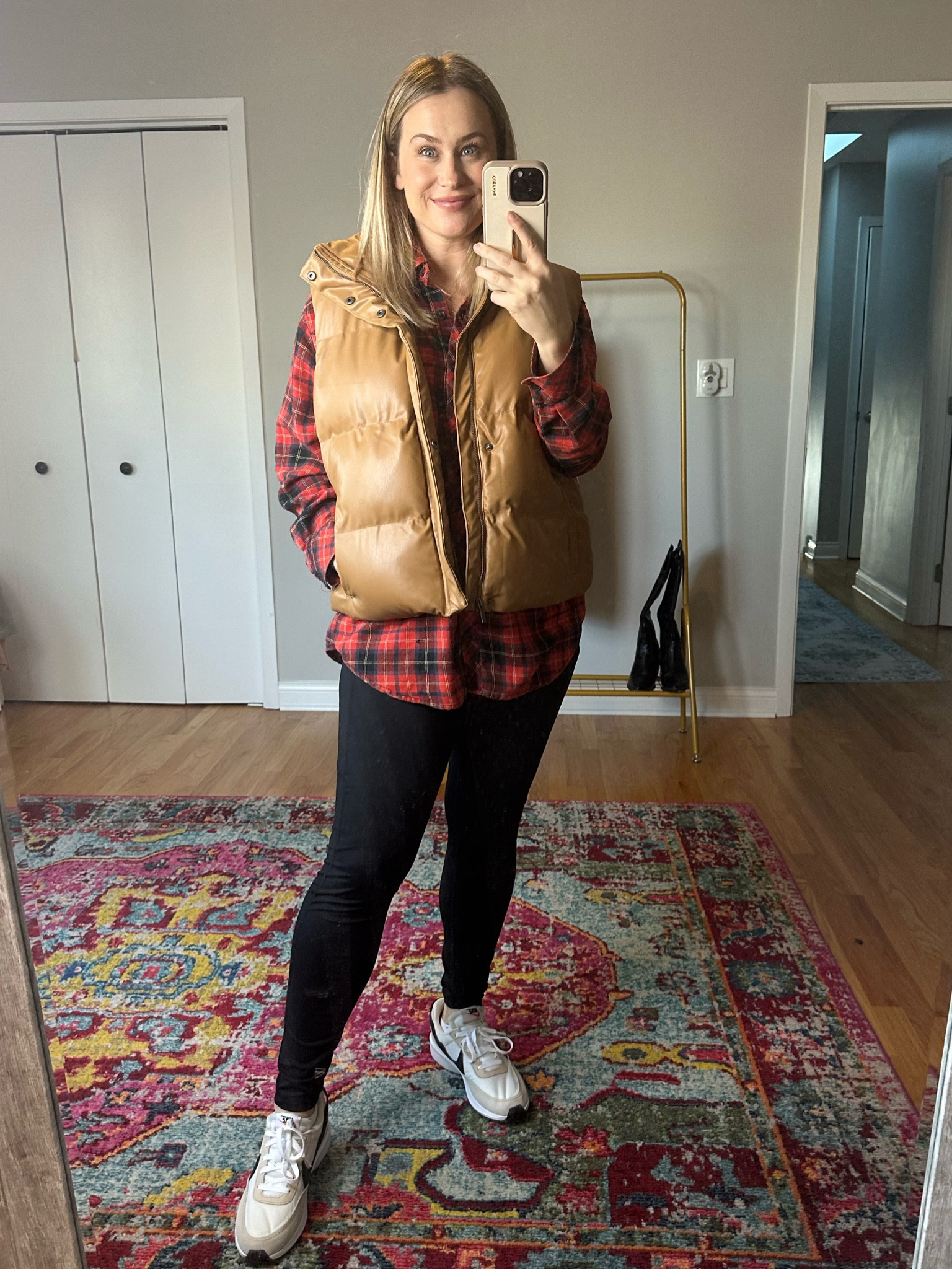 Very comfy fall outfit idea / leggings are an amazon find, this vest and flannel are both fall must haves and these sneakers are the most comfy, perfect for fall #falloutfits #fallshoes 

#LTKshoecrush #LTKSeasonal #LTKfindsunder50