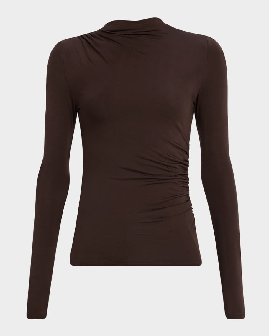 Rails Joelle Shirred Asymmetrical Mock-Neck Top | Neiman Marcus