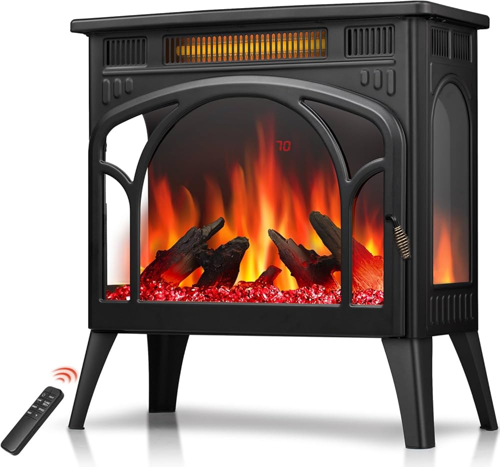 R.W.FLAME Electric Fireplace Heater 12 Flame Color, 25" Freestanding Fireplace Infrared Stove 100... | Amazon (US)