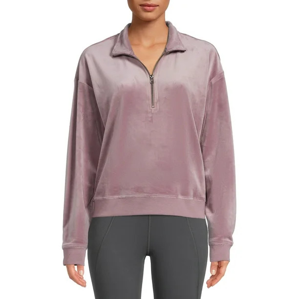 Avia Women's 1/4 Zip Velour Pullover Sweatshirt | Walmart (US)