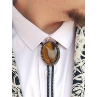 Custom Tigers Eye Bolo Ties -Wedding Tie -Western Necktie -Silver Or Gold -Black Leather Vegan Cord - Brown Agate Gemstone Jasper | Etsy (US)
