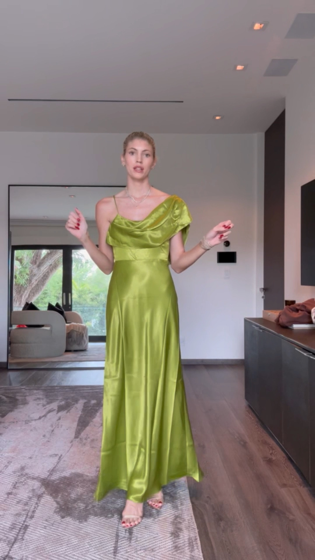 The silhouette and material is this dress is amazing! Such a gorgeous bright green & love the draped detail. ✨

#LTKWatchNow #LTKStyleTip