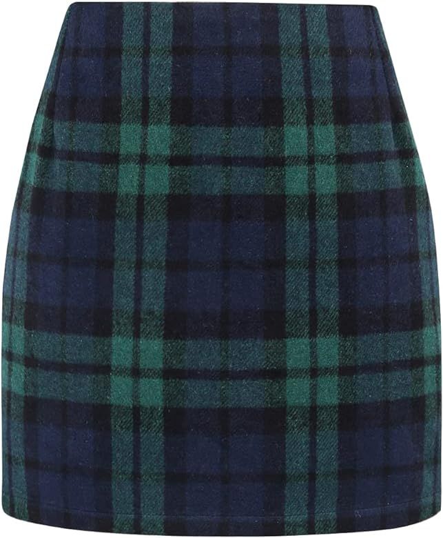 IDEALSANXUN Womens High Waist Plaid Skirt Bodycon Pencil Wool Mini Skirts | Amazon (US)