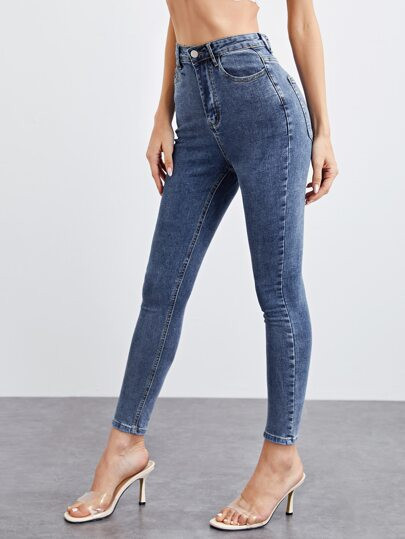 Dark Wash High-Rise Cropped Skinny Jeans | SHEIN