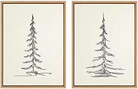 Kate and Laurel Sylvie Minimalist Evergreen Trees Framed Linen Textured Canvas Wall Art by The Cr... | Amazon (US)
