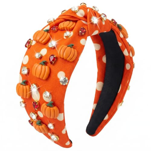 PANTIDE Fall Thanksgiving Pumpkin Polka Dot Jeweled Knotted Headband | Amazon (US)