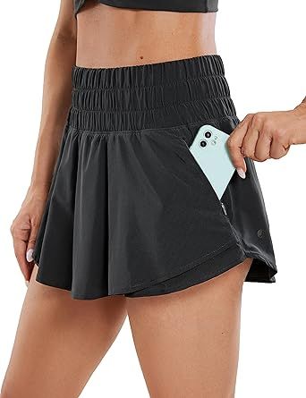 CRZ YOGA Athletic Shorts for Women High Waisted Flowy Ruffle Skirt Overlay Workout Running Tennis... | Amazon (US)