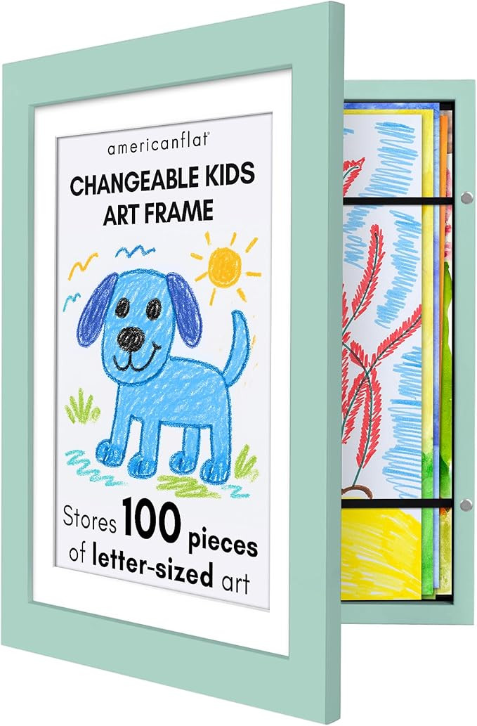 Kids Artwork Frame Changeable (Seafoam Green) - Magnetic Door Holds 100 Art Pieces - 8.5x11 Lette... | Amazon (US)