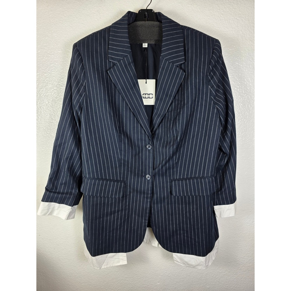 KBB by Kahlana The Shirt Blazer Navy Pinstripe Layered Blazer Jacket Women Large | Poshmark